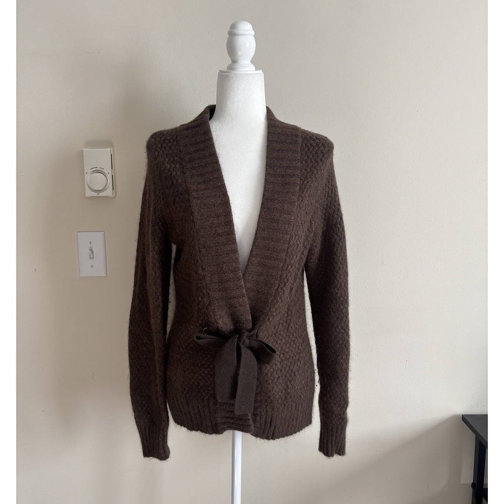 Dean + White Womens Medium‎ Knit Cardigan Fuzzy Angora Rabbit Hair Brown Neutral